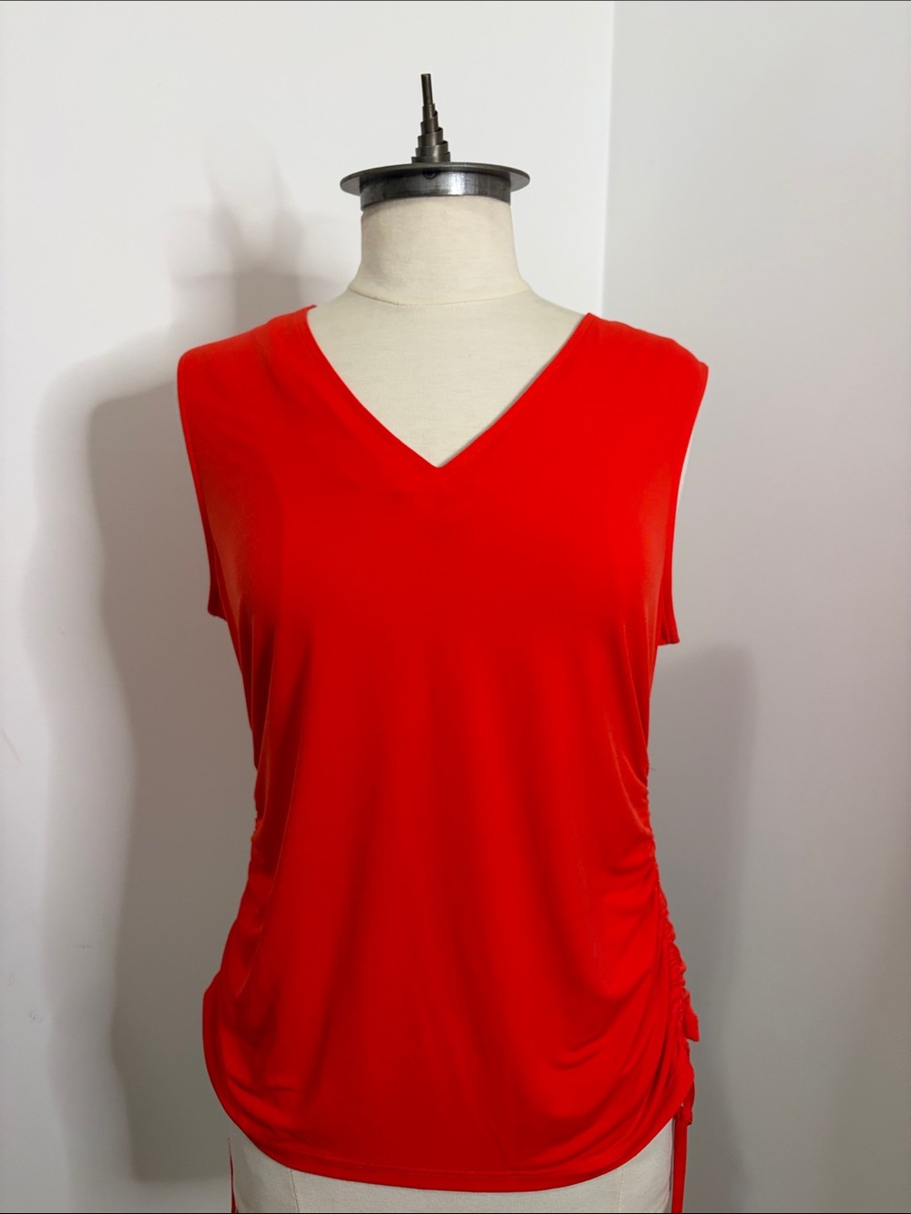 CALVIN KLEIN Red V-Neck Ruched Drawstring Side Sleeveless Tank Top SIZE XL